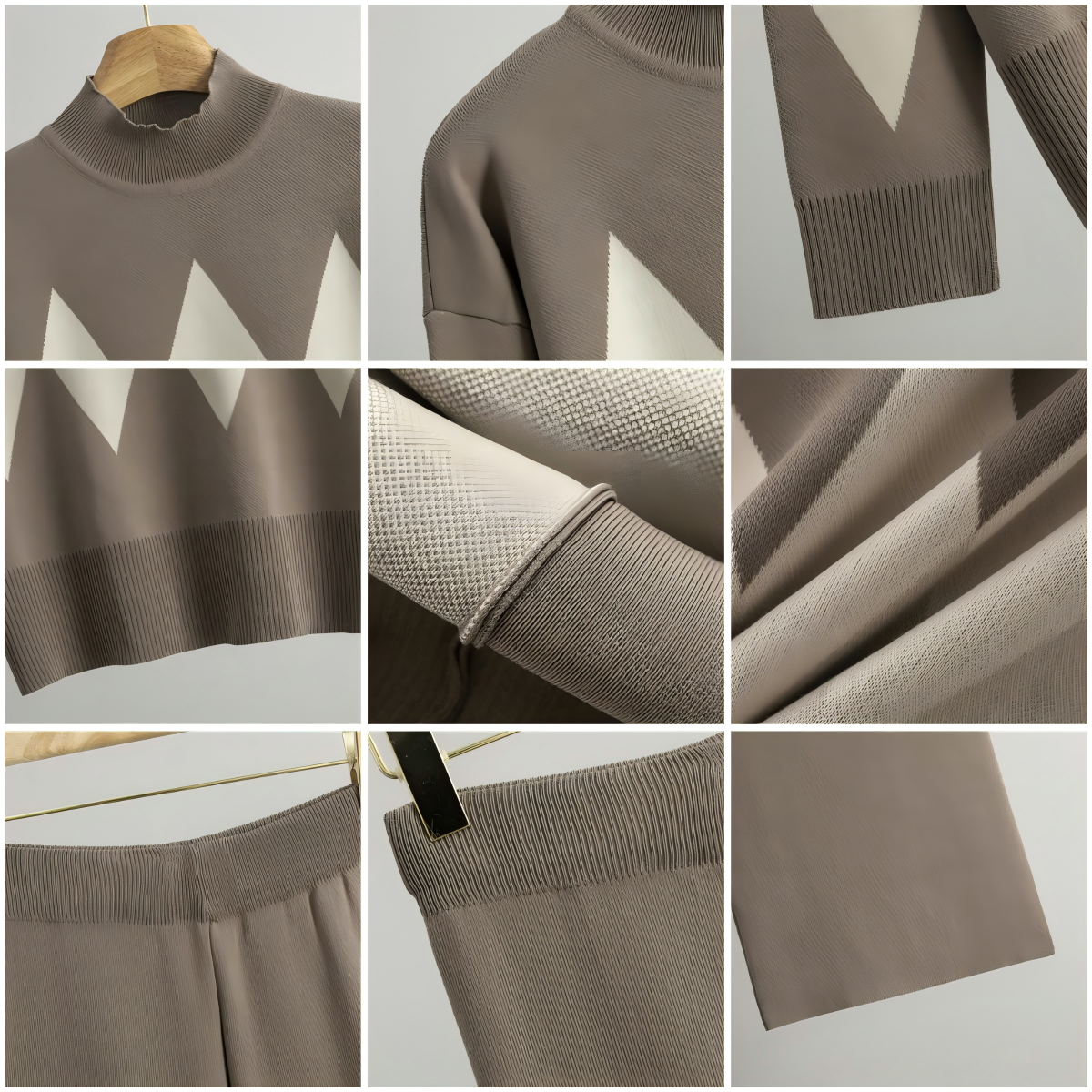 Diamond-Patterned Loose Fit Half-Neck Sweater Set Women's Autumn New Elegant Anti-Wrinkle Knitwear Viscose Wide-Leg