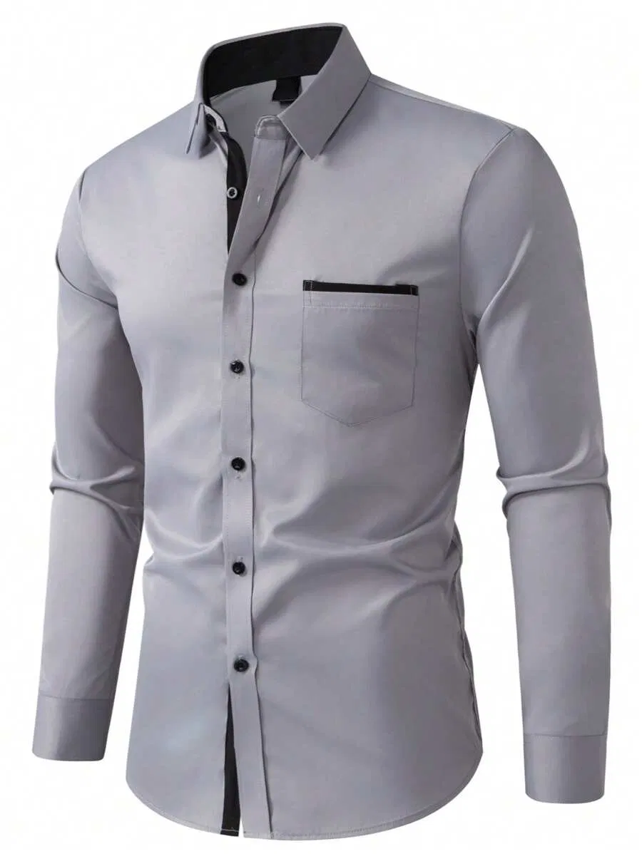 Men Solid Color Casual Shirt Long Sleeve Minimalist Design Summer Resort Wear Autumn Designer Shirt Top