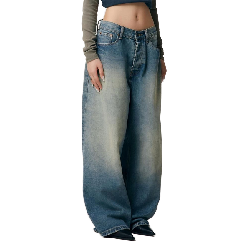 Wholesale Plain Jeans for Women Fashion Style Vintage Blue Washing Oversize Denim Pants Custom Brand logo Women's Jeans