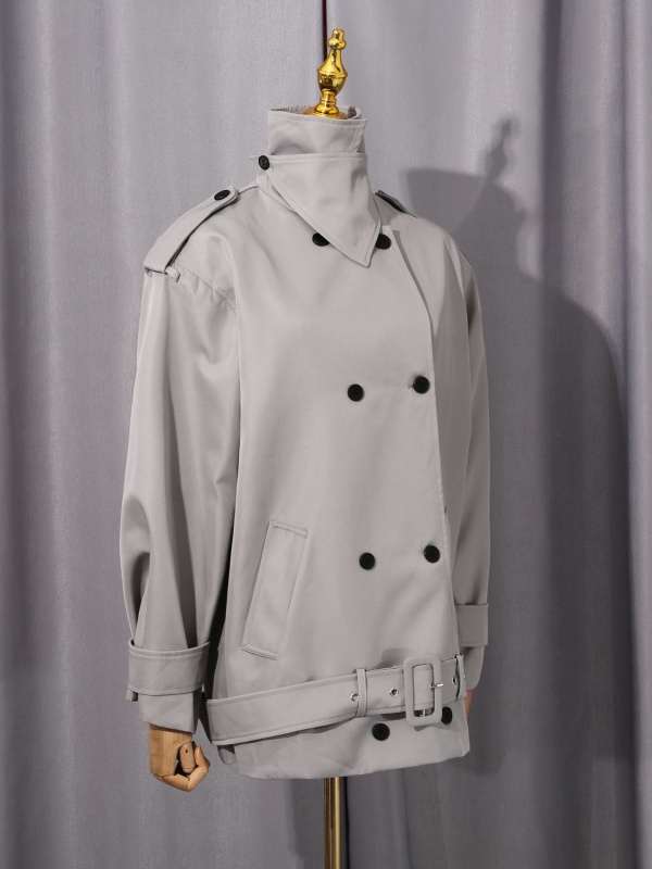 A10949 Autumn New Fashion Women's Loose Coat Niche Personality Design Long Sleeve Stand Solid Casual Outerwear with Belt