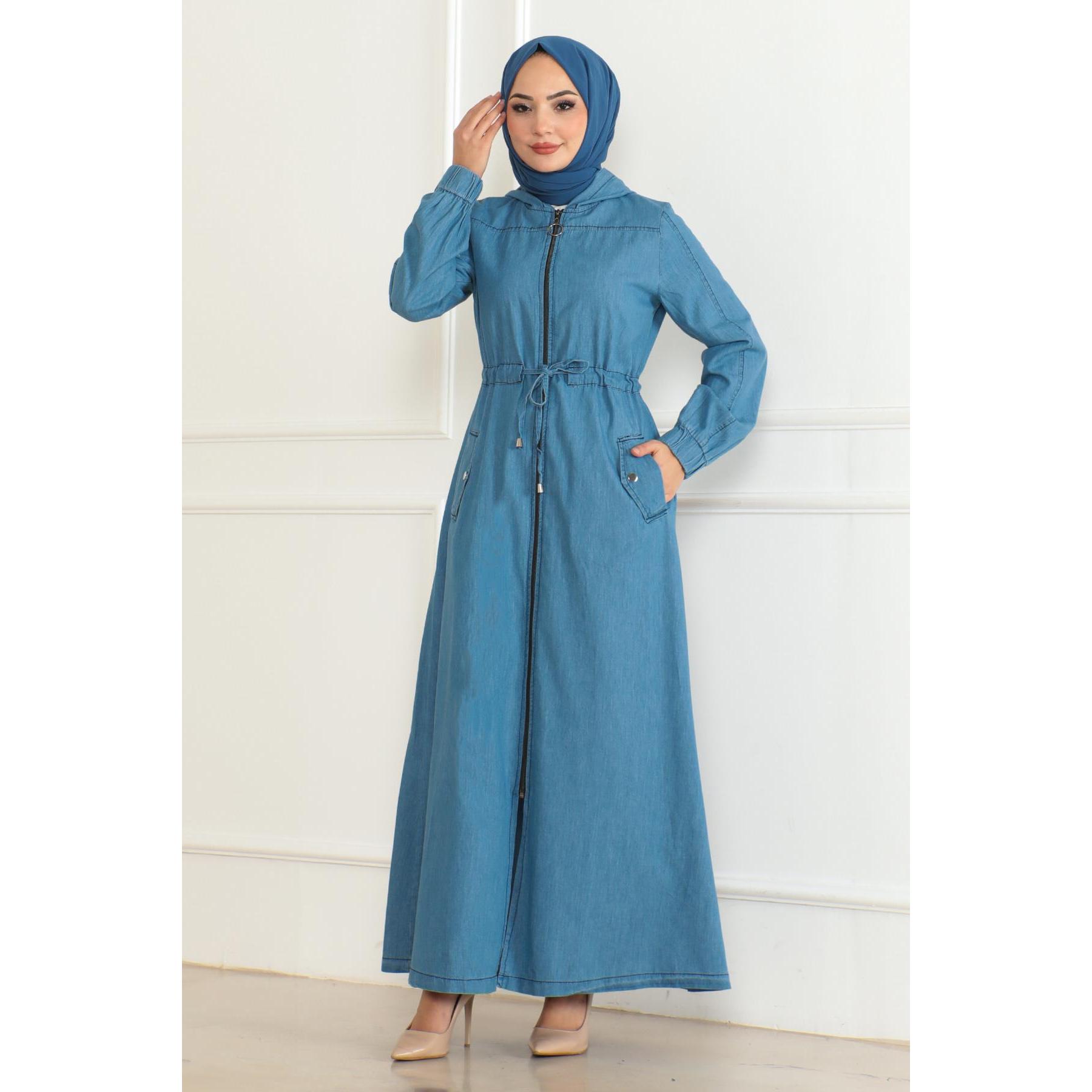 Dark Blue Denim Tunic Model View