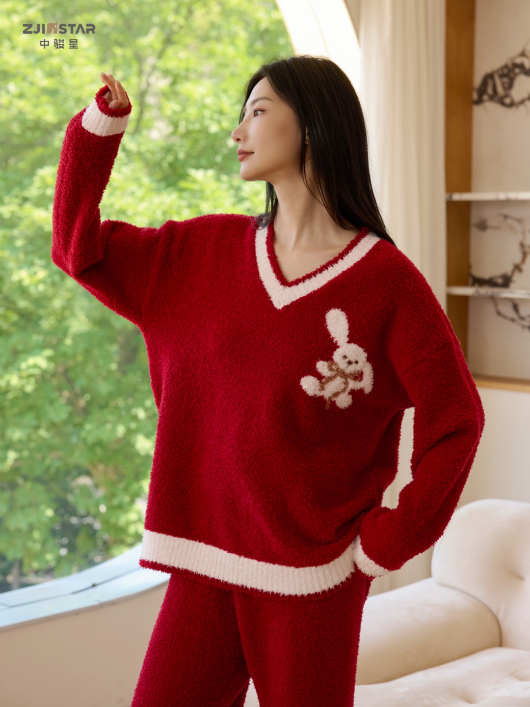 Women's Casual 2-Piece Microfiber Loungewear Soft Fluffy Knit Homewear Pajamas Elastic Waist Drawstring Solid Winter Breathable