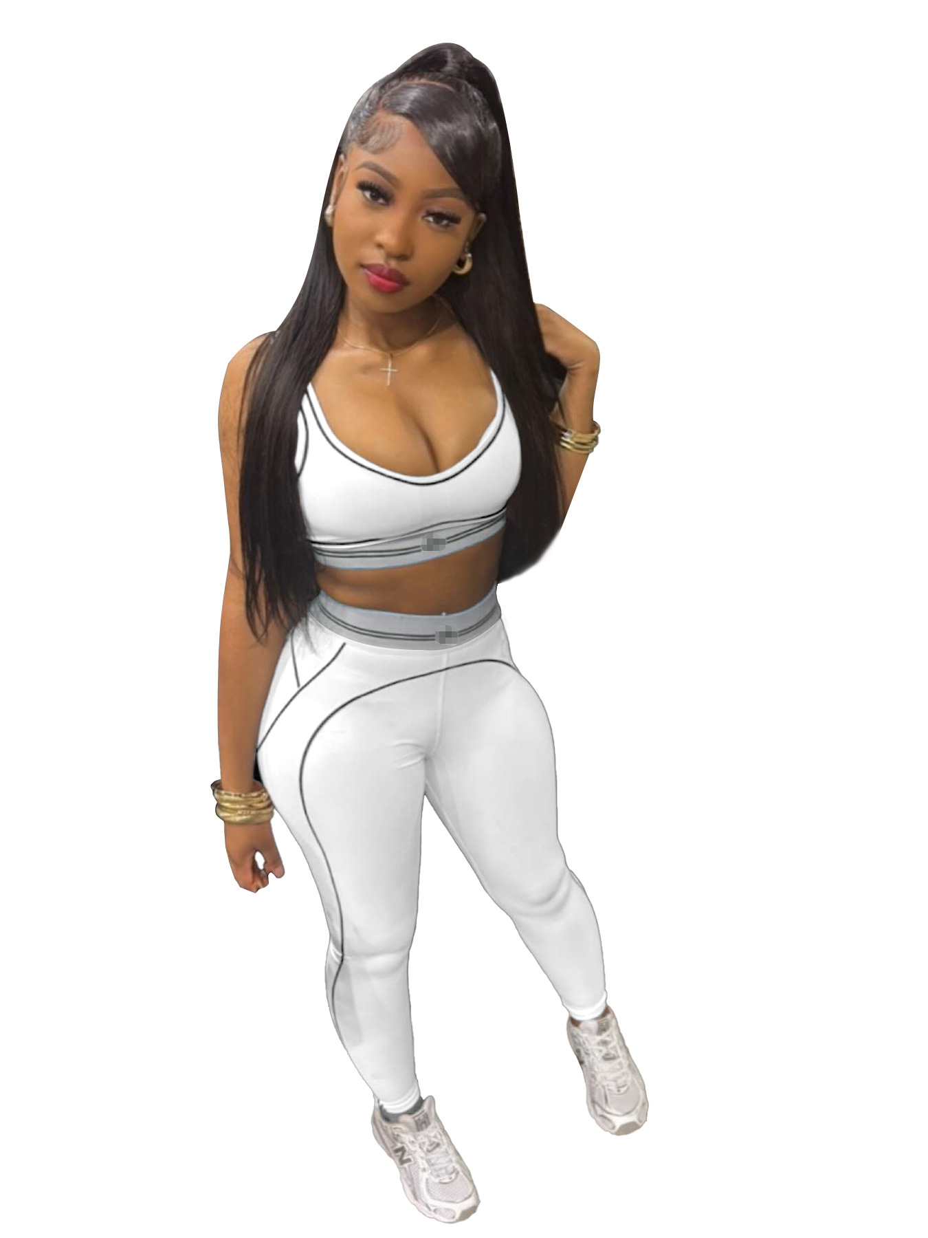 Women's Two-Piece Sports &amp; Leisure Gym Wear Activewear Solid Pattern Workout Sets With Front Logo For Gym Clothes