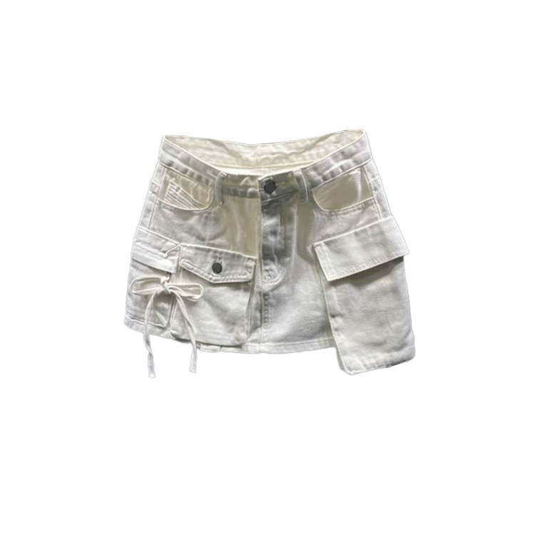 Fashion Asymmetric Custom logo Ladies Denim Skirt With Pockets Summer Style Twill Cargo Skirts for Women