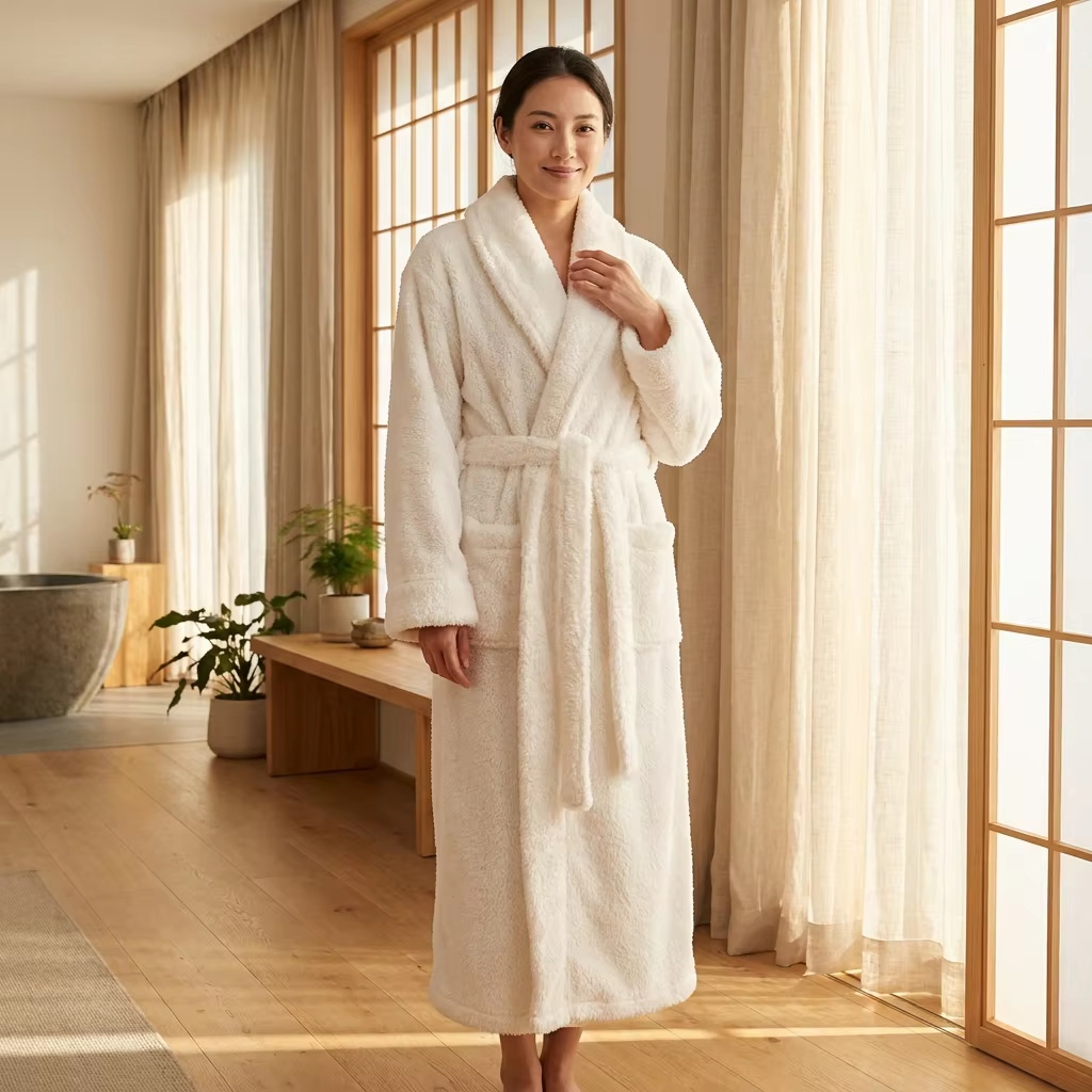 Bathrobe Custom Logo Coral Fleece Luxury Winter Long Thickened OEM ODM Personalized Warm Morning Gown For Hotel Spa Brands