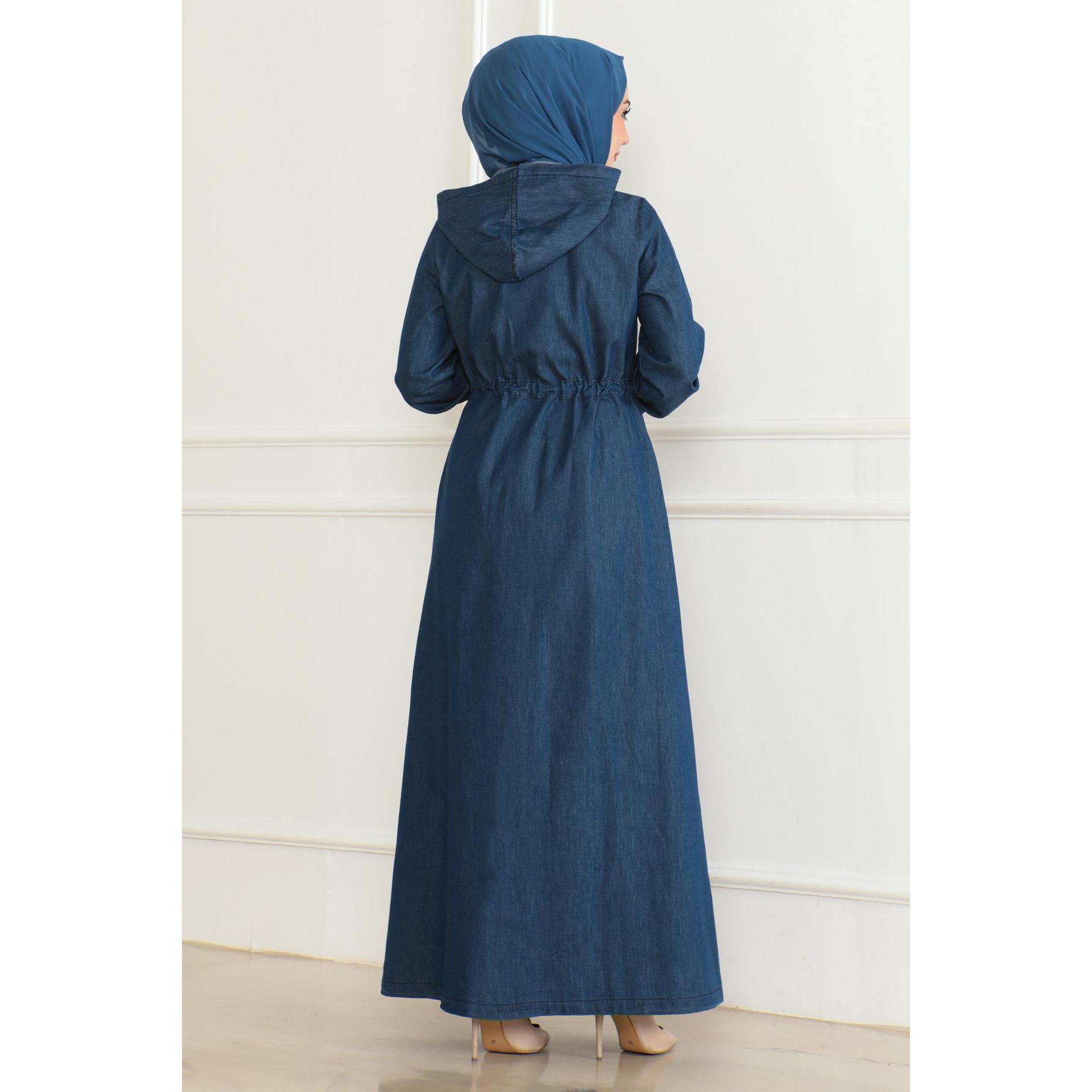 Dark Blue Denim Tunic with Lace-Up Detail Modest Women's Adult Mega Merchant 34356 Woven Daily