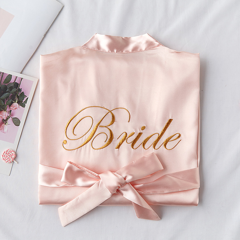 2023 Custom Logo Silk Personalized Embroidery Robe Satin Women Wedding Bride and Bridesmaid RobesHot