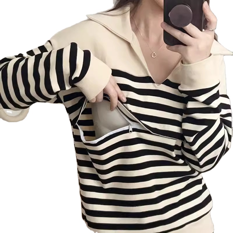 Breastfeeding Blouses Clothes for Pregnant Women Cotton Stripe Spring Autumn Long Sleeve Maternity Clothing Nursing Clothes