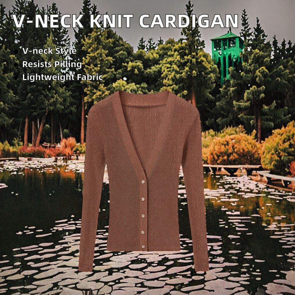 Women's Casual Knitwear V-Neck Long Sleeve Button Autumn Fashion Sweater Cardigan