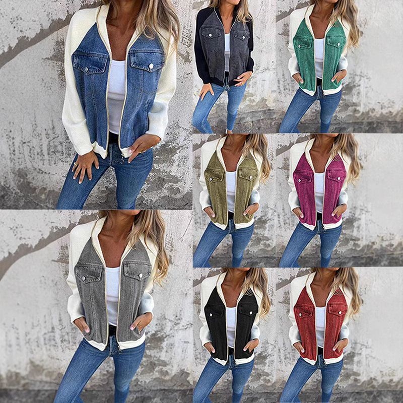 Women's Fall/ New Arrival Denim Patchwork Casual Fashion Sweep-Sleeve Outerwear Coat