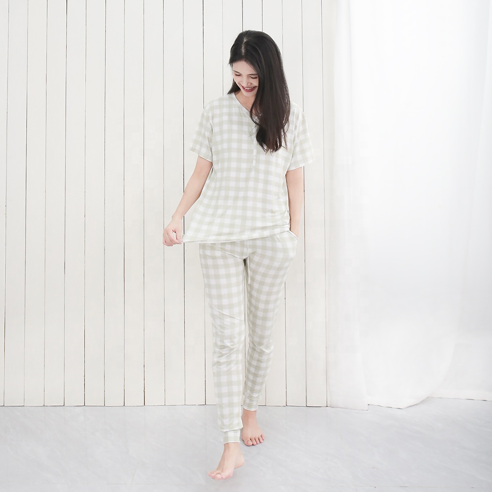 New Arrive 95% Bamboo Viscose Popular Style Lounge Night Dress with Buttons for Home Use Breathable Women's Sleepwear Set