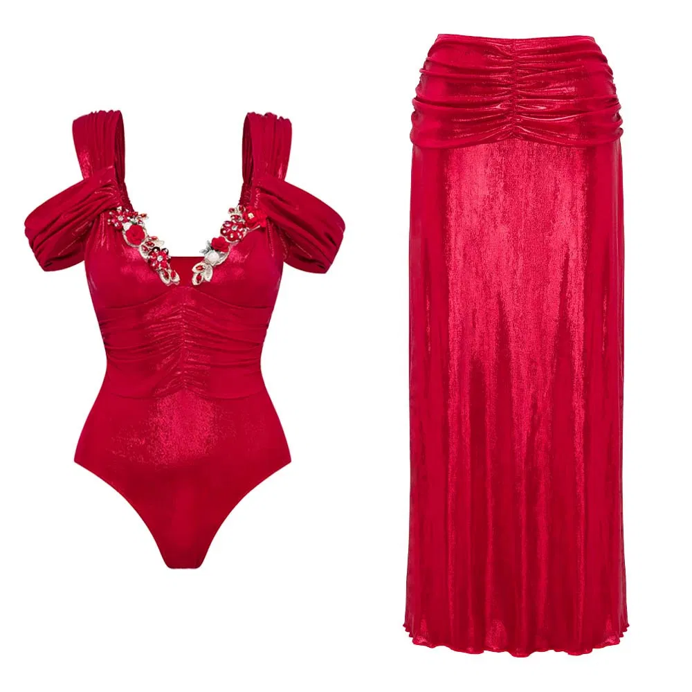 Resort Wear Swim Dress One-Piece with Detachable Skirt