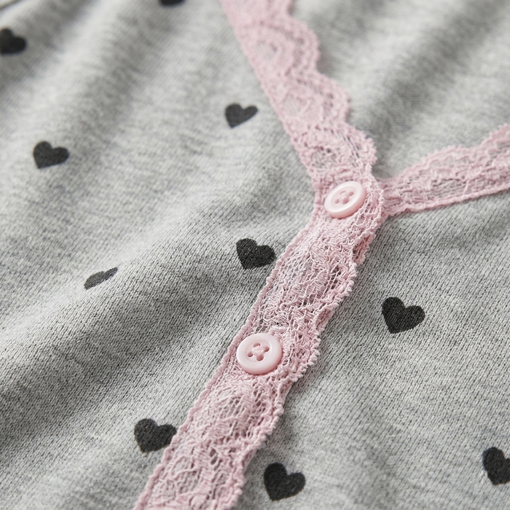 Wholesale Custom Soft Cotton Loungewear for Women Front Lace Trim Hearts Print Cami Top Pajama Pants Set Plus Size Summer