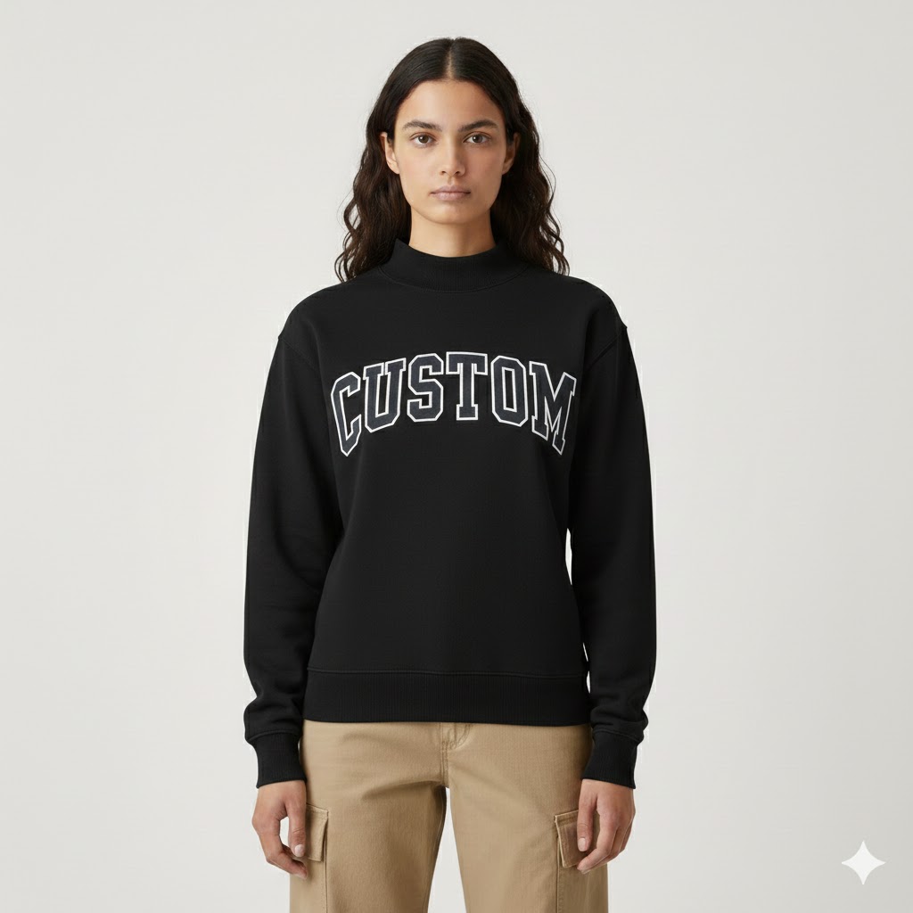 Fully Customized Women's Casual Solid Mockneck Winter/Autumn Fleece Sweatshirt Embroidered Front Logo Eco-Friendly Breathable