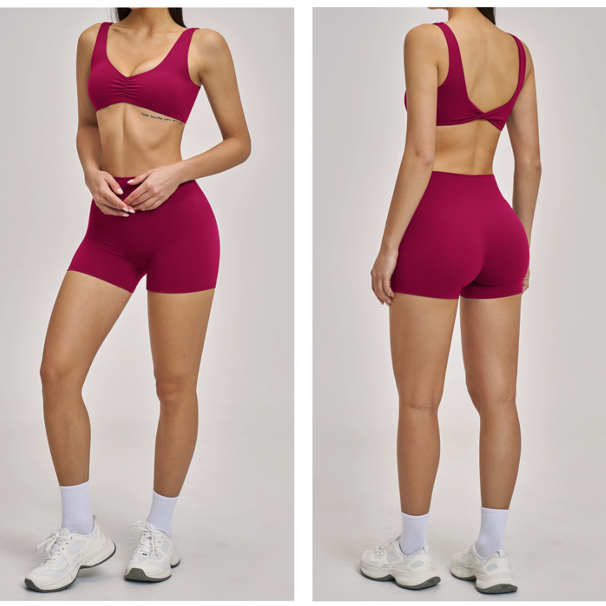YSH Women's Fitness Activewear Set 3pcs Yoga Leggings &amp; Bras Gym High Waist Wide-Leg Pants Solid Pattern Sport Fitness Set
