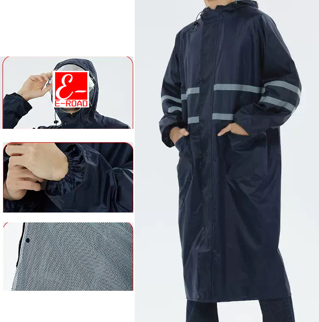 Custom Logo Long Hooded Safety Rain Jacket Poncho Waterproof Emergency Reflective Raincoat