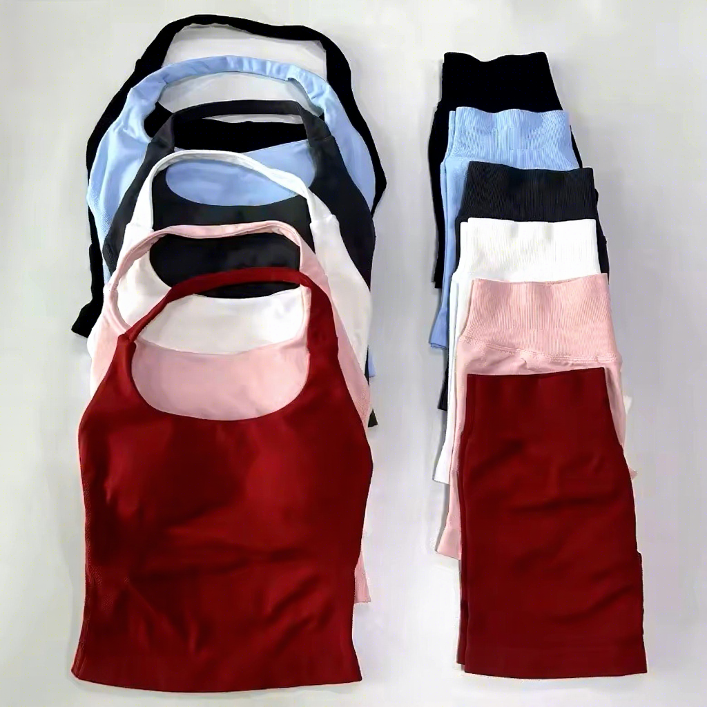 0254 Pieces Impact Sports Women Backless Halter Tops High Waist Seamless Hight Stretch Shorts Gym Suit Sportswear Workout Sets