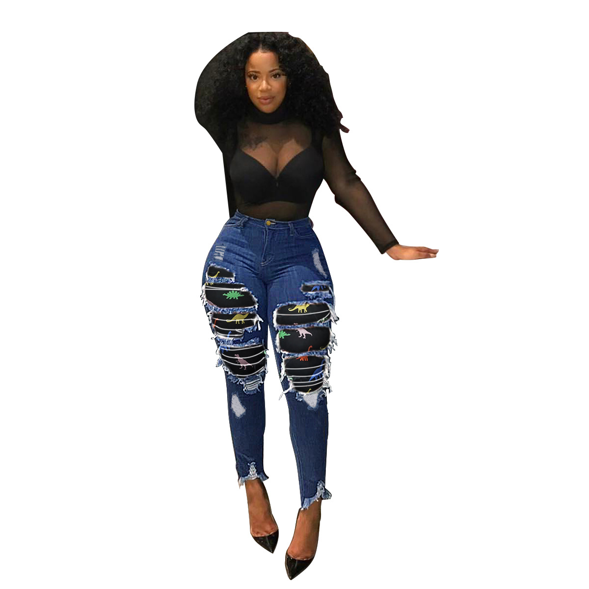 Fashion Autumn Winter Skinny Denim Plus Size Patchwork Jeans Oversized Patch Jeans Stretchy Plus Size Jeans Pants for Fat Women