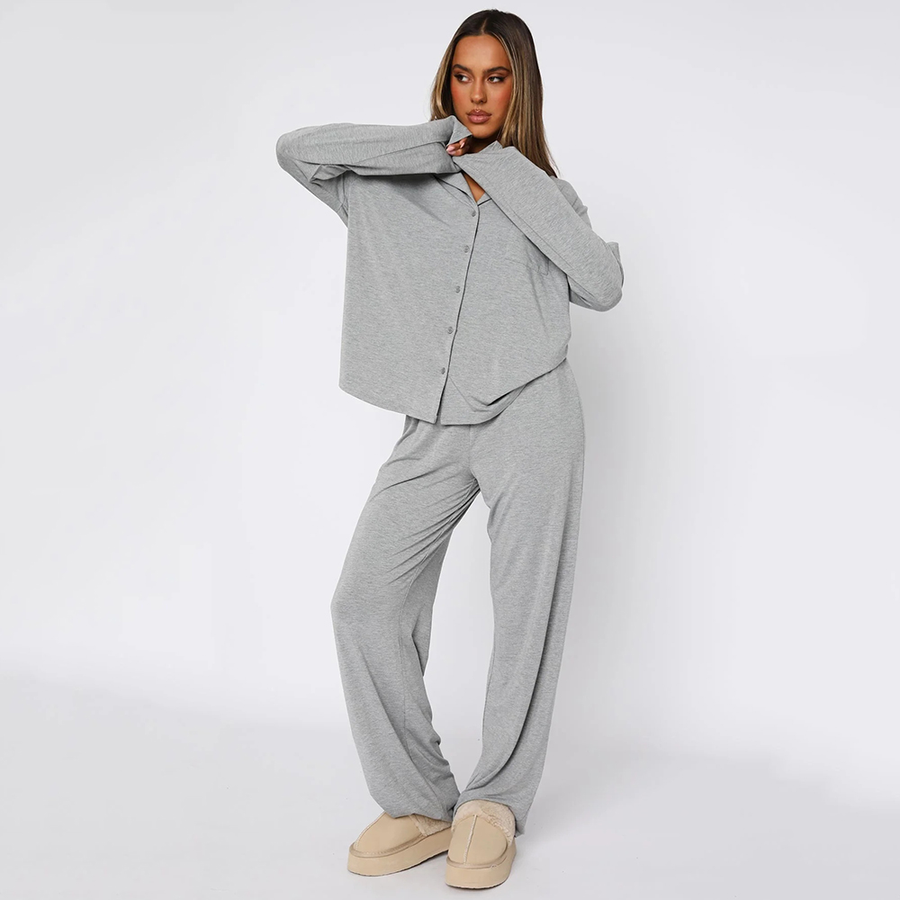 Beefey Plus Size Elegant Bamboo Sleepwear Women's Pajamas Set with Front Logo Support Soft Classic Loose Fit