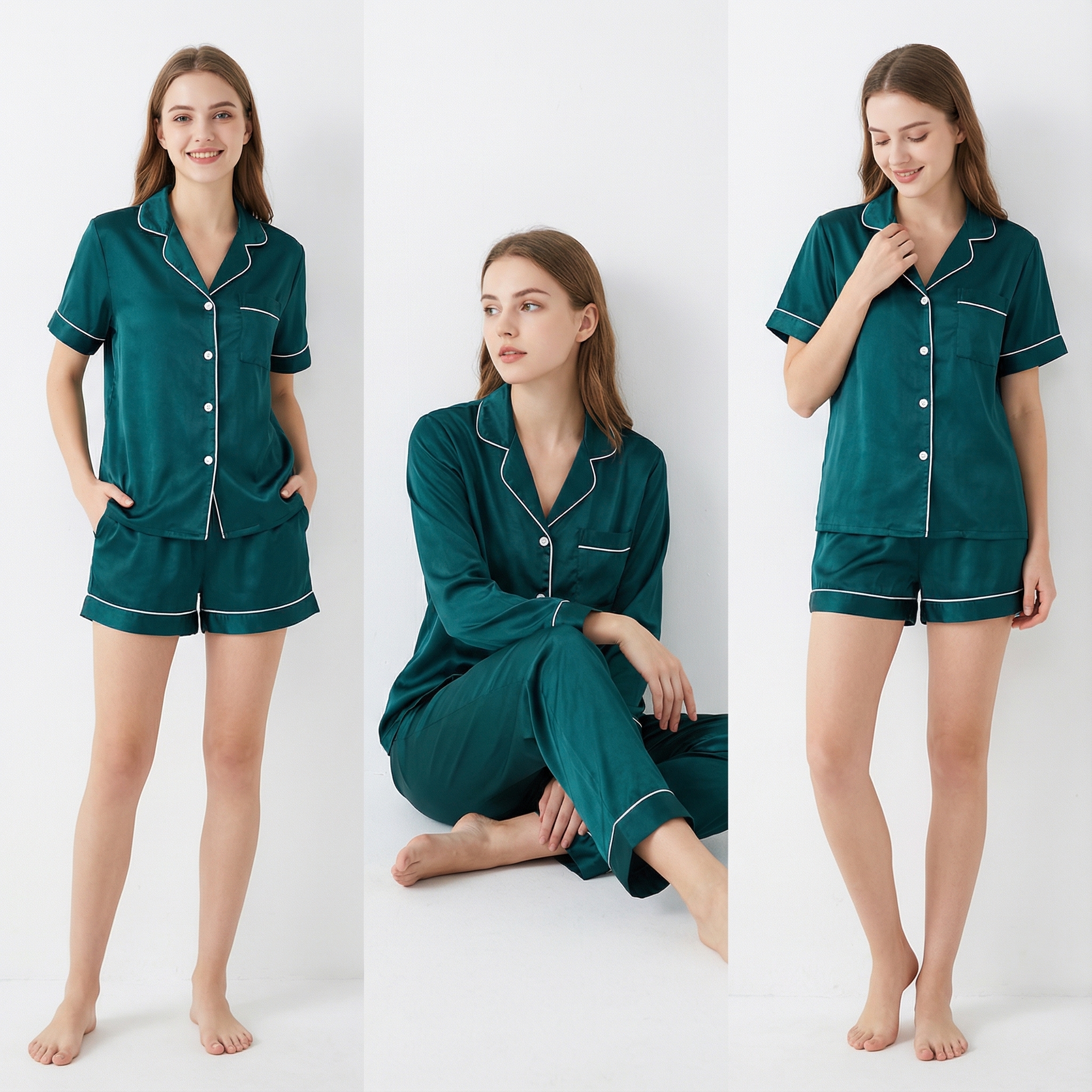 Women's Luxury Elegant Breathable Thermal Satin Elastic Waist Pajamas Set Plus Size Spring Summer Sleepwear