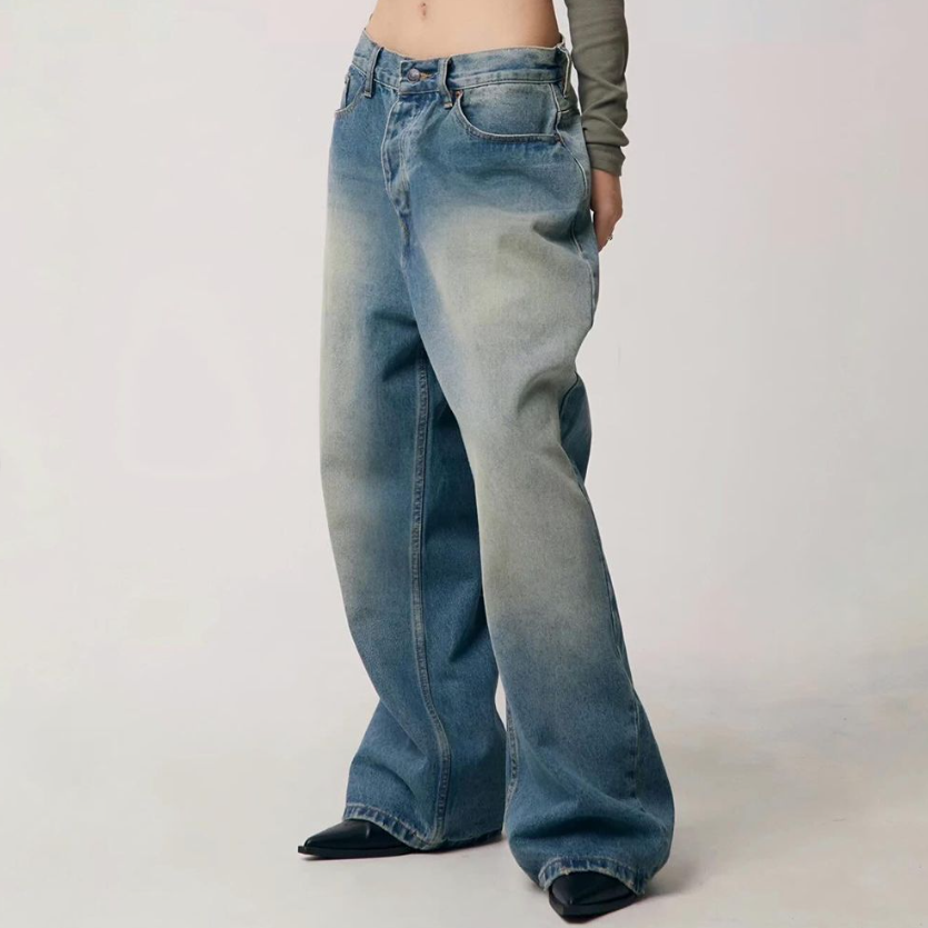 Wholesale Plain Jeans for Women Fashion Style Vintage Blue Washing Oversize Denim Pants Custom Brand logo Women's Jeans