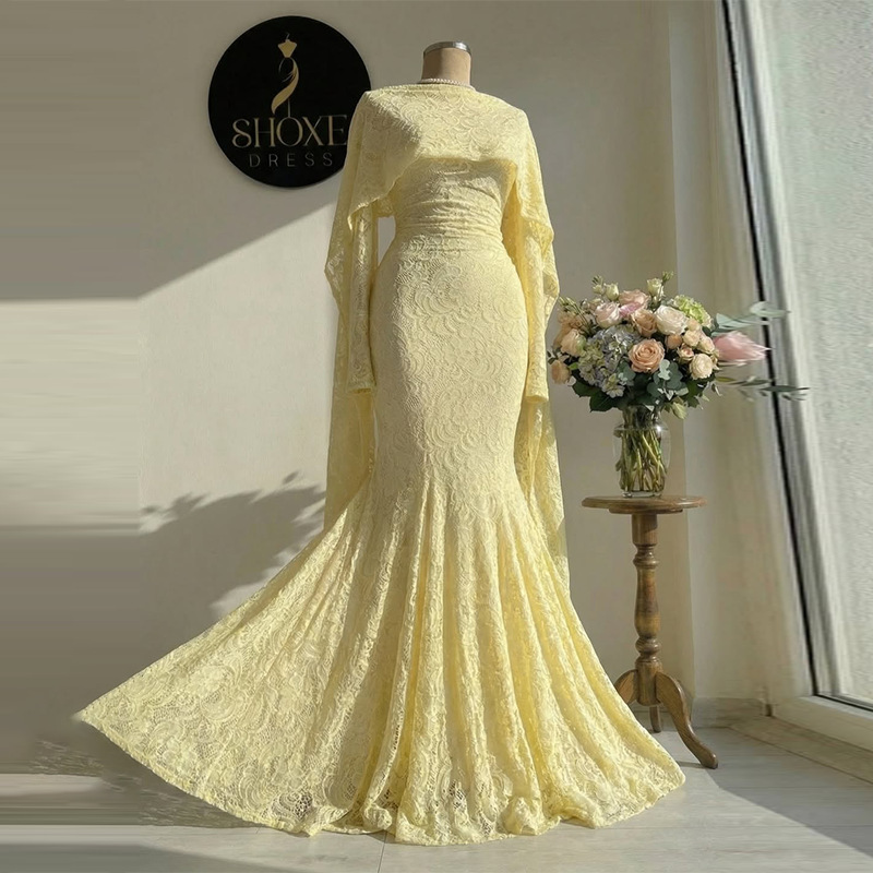 Bulk Muslim Women Lace Mermaid Abaya Dress Modest Islamic Fashion Formal Gown Sophisticated Lace Fishtail Hem Abaya Evening Gown