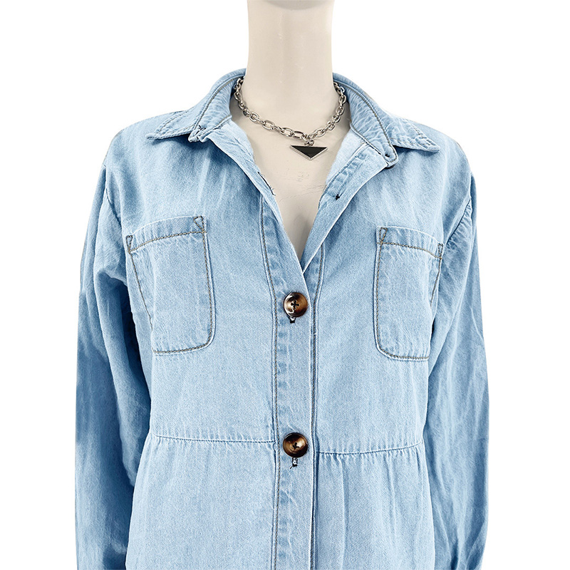 2022 Wholesale Casual Women Ladies Long Sleeve Oversized Loose Shirt Jean Denim Dress