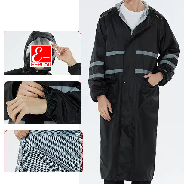Custom Logo Long Hooded Safety Rain Jacket Poncho Waterproof Emergency Reflective Raincoat