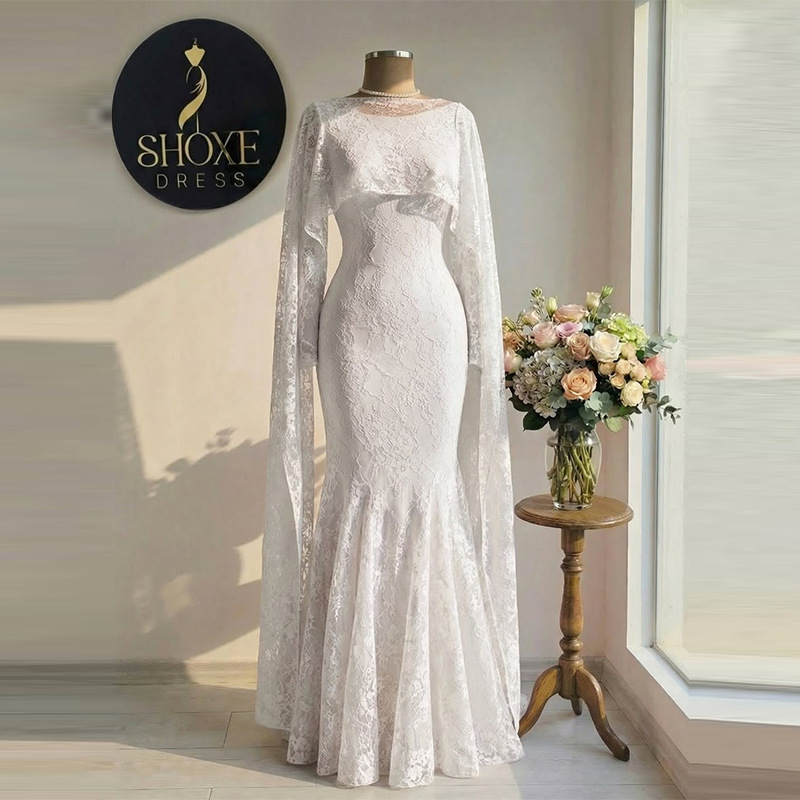 Bulk Muslim Women Lace Mermaid Abaya Dress Modest Islamic Fashion Formal Gown Sophisticated Lace Fishtail Hem Abaya Evening Gown
