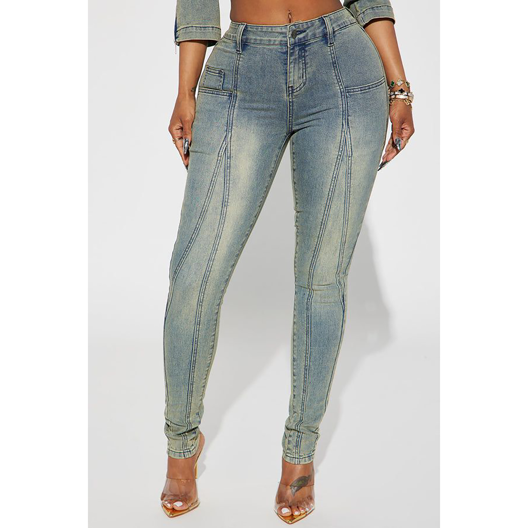 Wholesale Fashion Women's High Waist Slim Fit Denim Jeans Silver High Stretchy Denim Jeans Elegant Pencil Denim Pants for Women