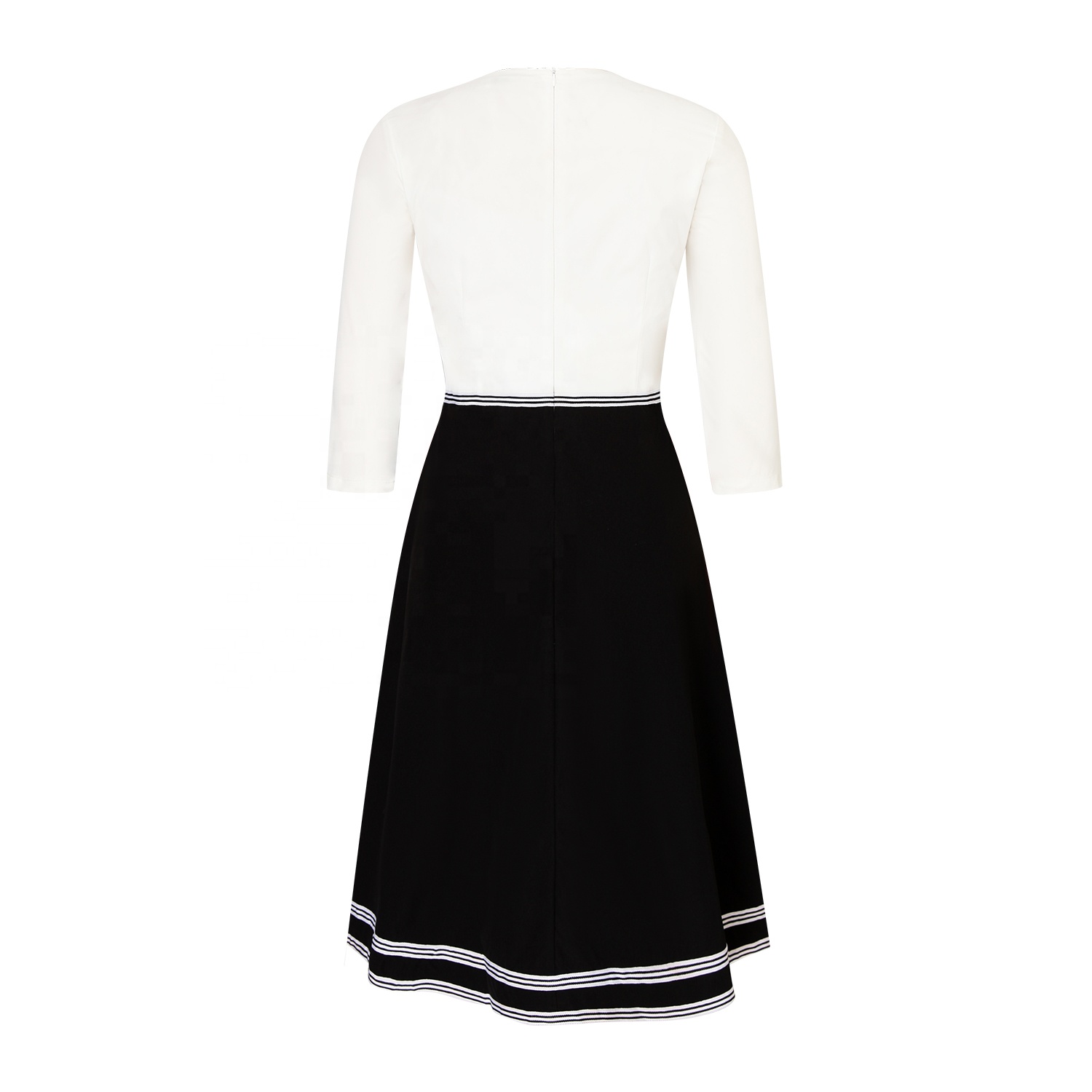 Custom Wholesale Clothing Ruffles a Line Midi Dress Classic Vintage Luxury Formal Korean Office Wear Dress for Women Elegant