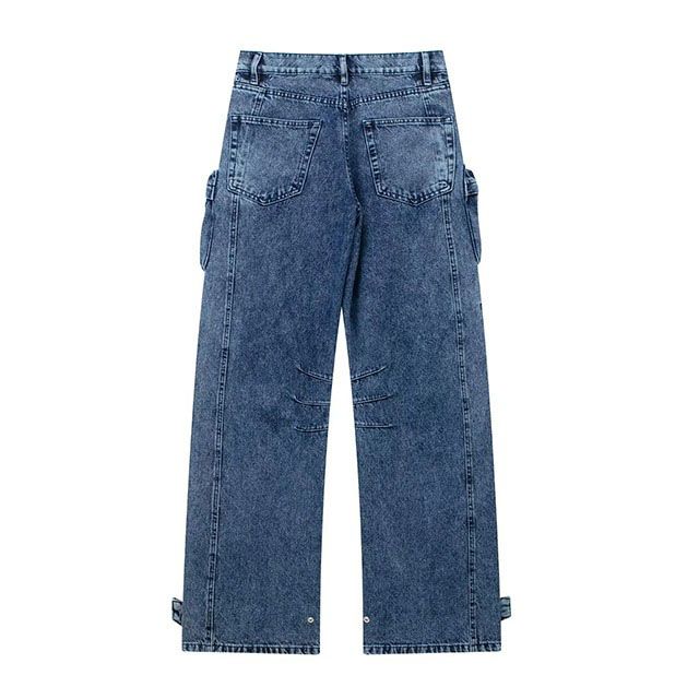 Hot Selling Women's Cargo Denim Pant for Summer Multi-pocket Ripped Straight Washable Retro Casual Jeans New Street Wear