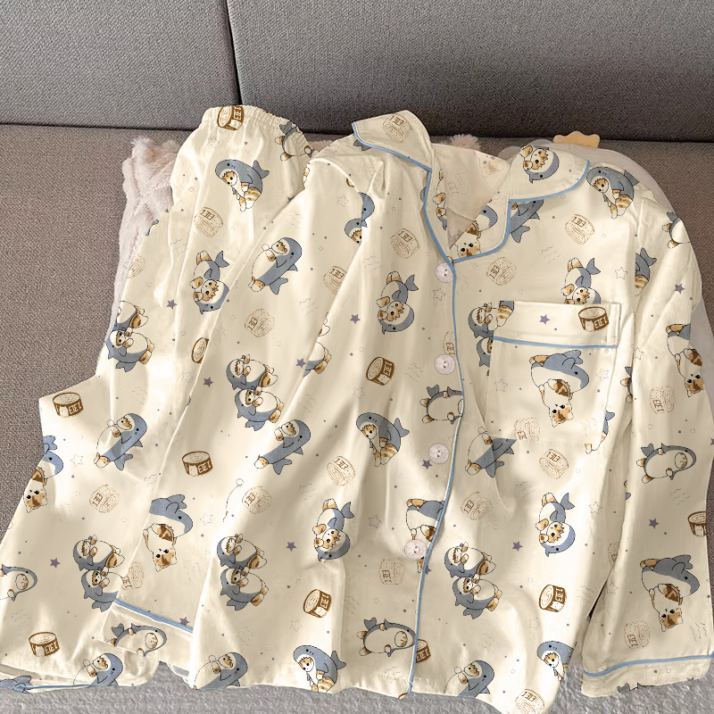New Advanced Sense of Long-sleeved Pants Lapel Cardigan Women's Spring and Fall Can Be Worn Outside Comfortable Loungewear
