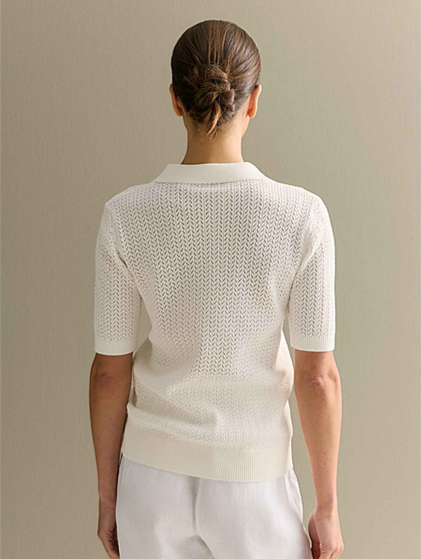 Preppy Style Summer Women's Casual T-Shirt Solid Pattern Short Sleeve Hollow Knitted Elastic Top