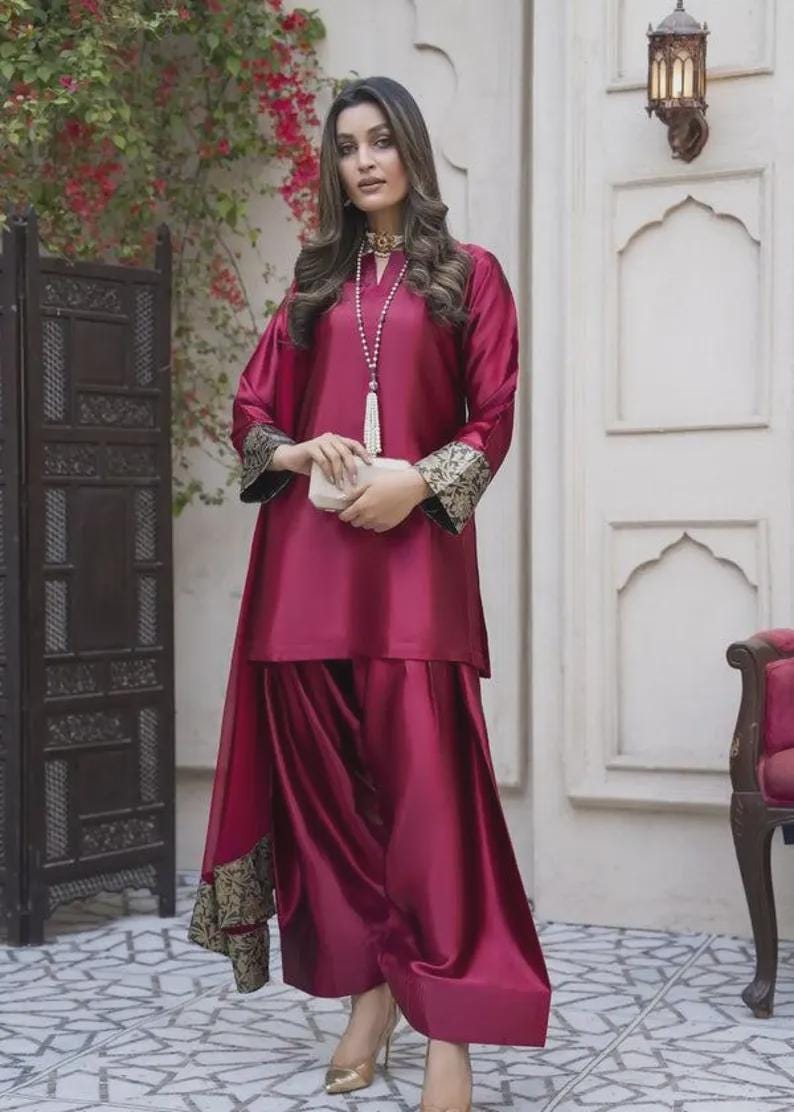 Designer Farshi Salwar Kameez Suit Pakistani Indian Dress Patiala Silk Shalwar Kurta Dupatta For Girls and Women, Salwar Suit
