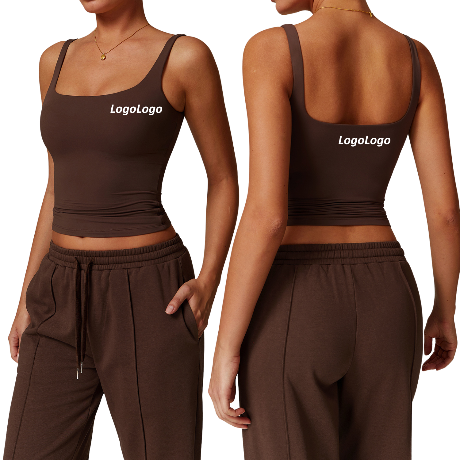 Custom Logo Women's Sleeveless Crop Tank Top Square Neck Fitted Yoga Top Stretch Workout Fitness Activewear For Gym Running
