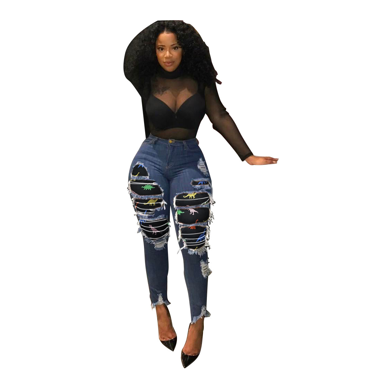 Fashion Autumn Winter Skinny Denim Plus Size Patchwork Jeans Oversized Patch Jeans Stretchy Plus Size Jeans Pants for Fat Women