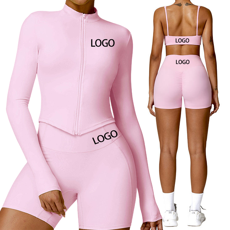 Custom Yoga Sets for Women Butt Lift Leggings Workout Running Activewear Gym Wear Yoga Jacket Set Seamless Short Yoga Set