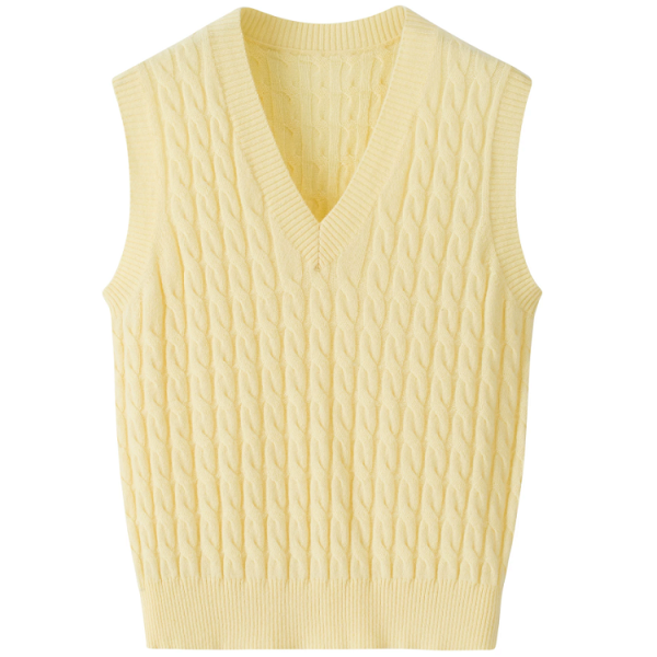 Women's 100% Pure Cashmere Cable Knit Vest Sleeveless V-Neck Cashmere Sweater Vest for Layering