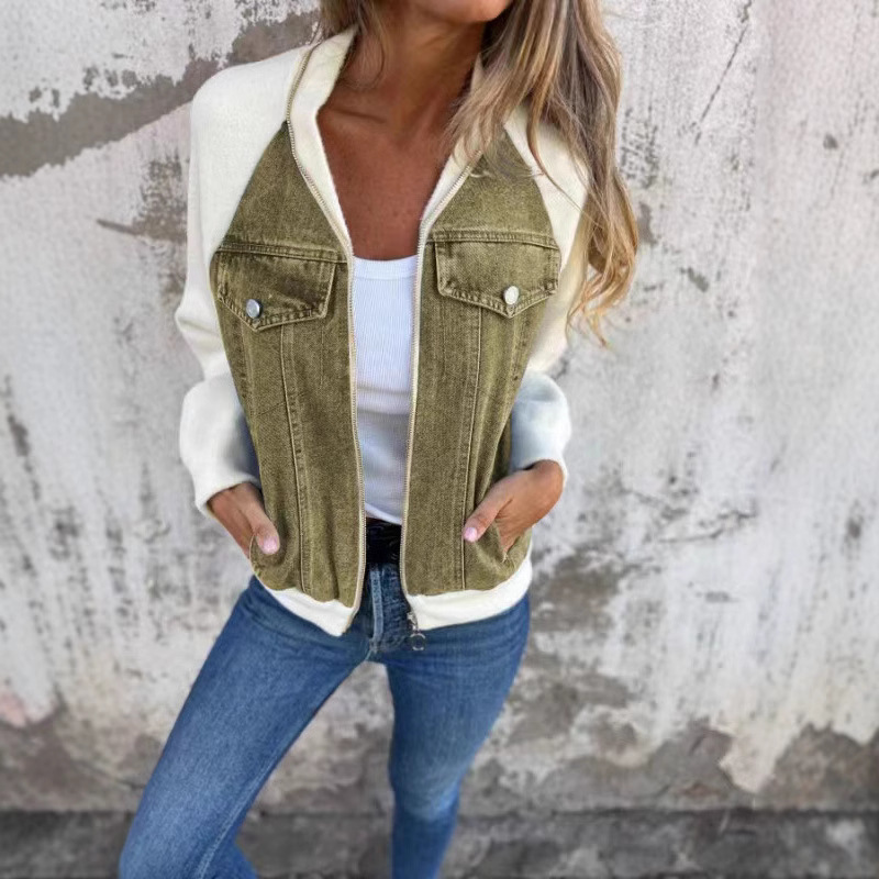 Women's Fall/ New Arrival Denim Patchwork Casual Fashion Sweep-Sleeve Outerwear Coat