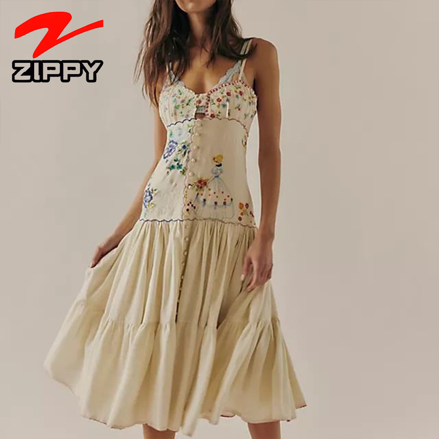 OEM Customize Summer High Quality Slim-Fit Sleeveless Denim Dress Women's Breasted Hollow Out High Waist Midi Dress