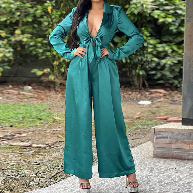 Fashion Plus Size Women Supply Temperament Loose Straight Solid Color Women Jumpsuit