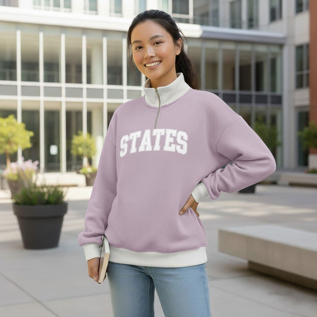 Custom Printed Autumn Winter Sorority Sweatshirt Women Oversized Knitted Polyester/Cotton Mockneck College Greek Apparel
