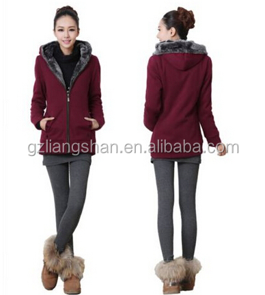 OEM Wholesale Cheap New Women's Lady Clothes Thicken Winter Warm Jacket Coat Hooded Fleece Outerwear