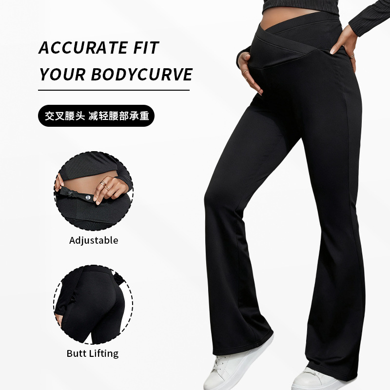 OEM/ODM Cross Casual Slim Pregnant Women Bell Bottoms Wide Leg Pants for Maternity Wear for Europe and the United States
