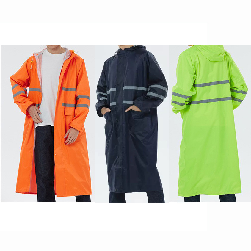 Custom Logo Long Hooded Safety Rain Jacket Poncho Waterproof Emergency Reflective Raincoat