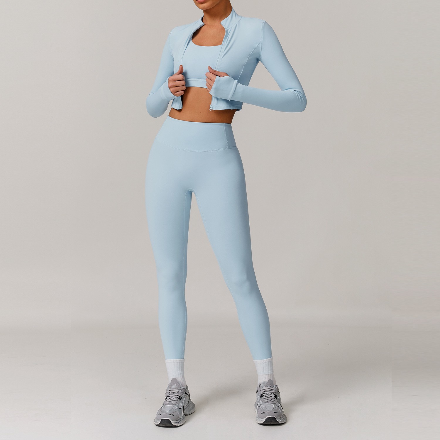 4pcs Hot Sale Zipper Jackets Top Bra Shorts Leggings Gym Workout Active Wear Fitness Clothing Sportswear Sports Yoga Sets Women