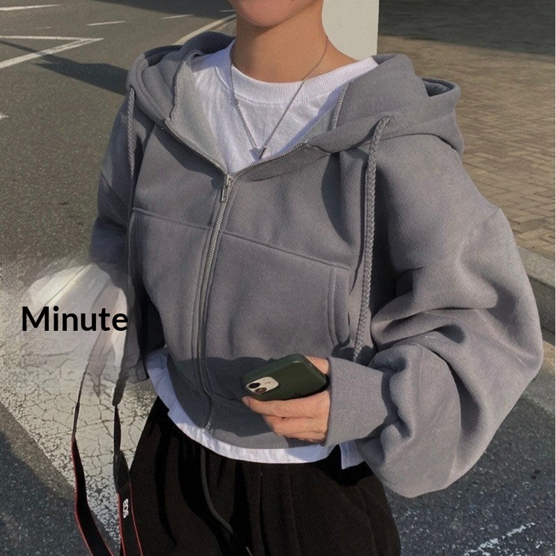 Zipper Hooded Batwing Sleeve Full Sleeve Short Zip Up Hoodie Jacket Women's Korean Style Ins2025 Autumn Winter Loose Fashionable
