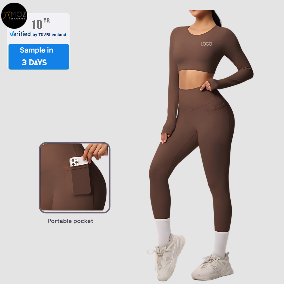 Women's Solid Brushed Breathable High-Stretch Crop Top &amp; Pocket Leggings 2-Piece Set Custom Logo Yoga Activewear for Running