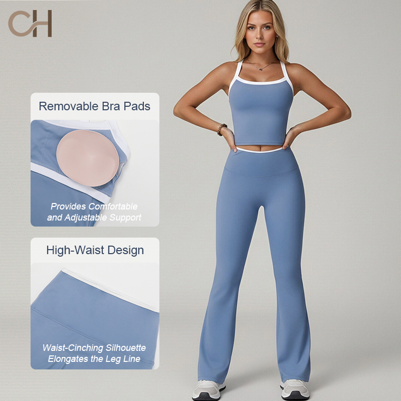 Wholesale Breathable Women's Sports Gym Workout Yoga Sportswear 2-piece Set Workout Clothes for Running and Exercising Yoga Set